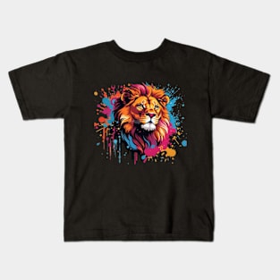 Vibrant Lion Splash Tee: A Regal Burst of Color Kids T-Shirt